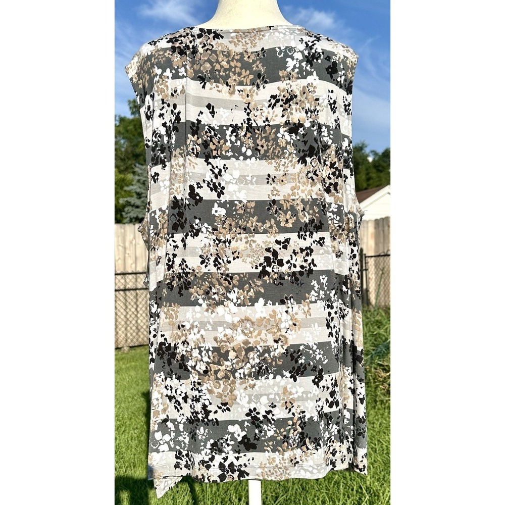 CROFT & BARROW Tiered Floral Sleeveless Top Sz 3X Black White Gray Beige Career - Picture 2 of 13